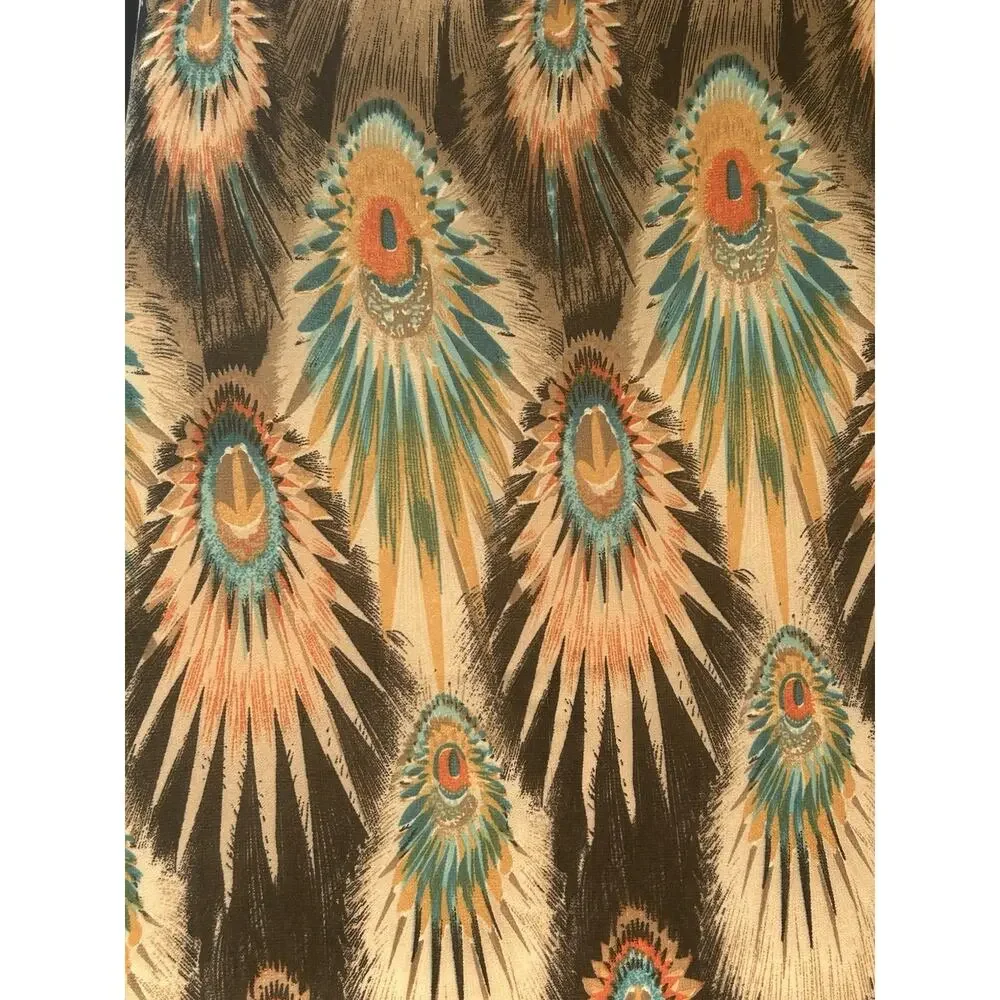Dry Lake Naomi Long Dress Size Small Peacock Feather Print Maxi Resortwear Brown